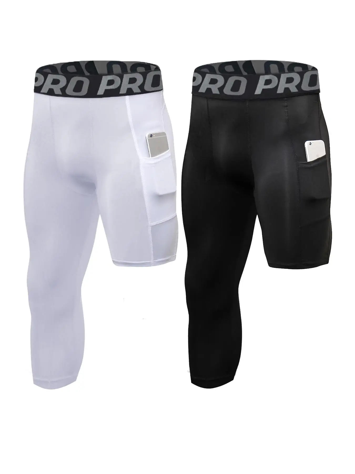 Men's Letter Tape Asymmetrical Pocket Capris Leggings, High Stretch Tummy Control Butt Lifting Shapewear for All Seasons, Compression Pants for Runnin