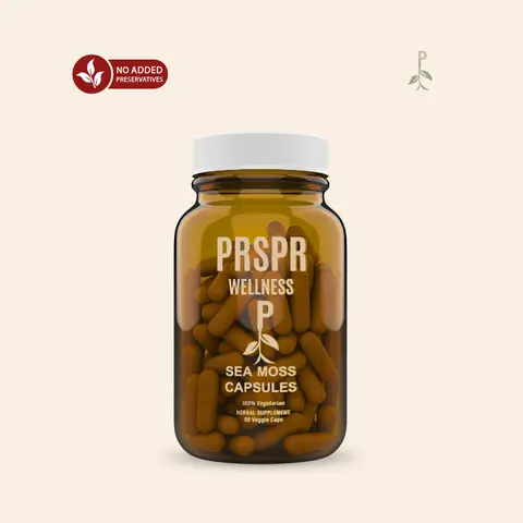 PRSPR Wellness Organic Irish Moss Seamoss Dietary Lifestyle Supplements Capsules - Balding Prevention Hair Supplement, Nerve & Muscle Support, Inner Wellness Boost, Blood Pressure Control, Energy Support, Bone Health, Thyroid Health, Hair & Nail Care