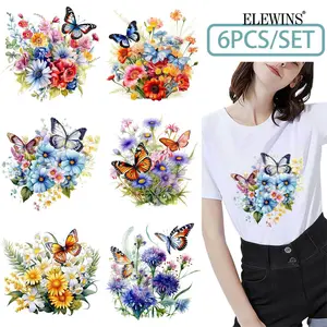 6Pcs Butterfly Wildflower Hot Stamping DTF Transfer Film Reusable Washable for T Shirt Hoodie Jeans Backpack Pillow DIY Craft DIY Material for Men Women