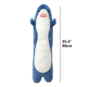 35.4" Extra Long Blue Shark Plush Body Pillow, Ultra-Soft Stuffed Animal Toy with Cute Cartoon Design, Cozy Room Decoration for Kids, Teens and Adults