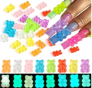 Gummy Bear Nail Charms, 64PCS Flatback Resin Bear Charms, Glowing in The Dark Nail Decorations, Neon Fake Candy, Kawaii Nails Charms, Ornaments for Slime DIY Craft