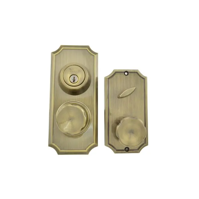 Weslock 01501EAEASL2D Unigard Premiere Interconnected Entry with Eleganti Knob with 0.75 in. Latch & Round Corner Strikes, Antique Brass