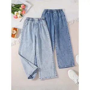 Girl Jeans Two-Pack, Girls' Loose Straight-Leg Casual Denim Pants, All-Season Style