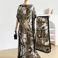2-Piece Leopard Print Shawl Set, Elegant Fitted Cape and Headscarf, Sun Protection Silk Scarf for Beach, All-Season Fashion Accessory
