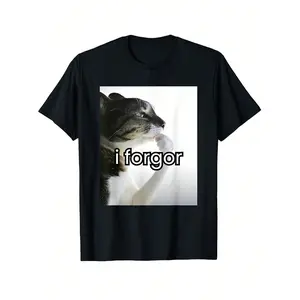 Funny Silly Cat Meme I Forgor Cringe Brainrot Meme T-Shirt, Cotton