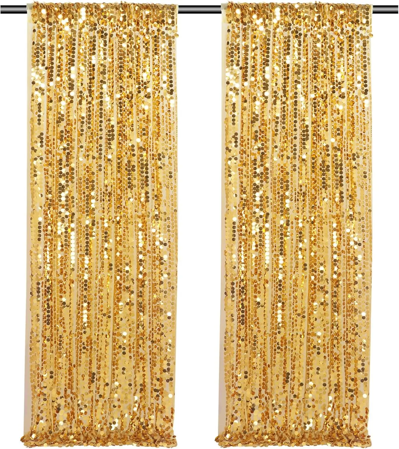 Gold Sequin Backdrop 2Panels-4ftx8ft Backdrop Curtains,Shimmer Sequin Fabric Photography Backdrop,Sequin Photo Backdrop for Wedding Party Decoration Metallic Shiny
