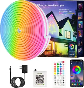 [Limited Time-Deal]Neon Rope Lights, JIAMEI 20FT RGB LED Strip Lights, App Control, IR Remote, Music Syncing, Outdoor IP67 Waterproof, Flexible Neon Strip Lights Cuttable for Bedroom, Gaming, Party, Outdoors Decor