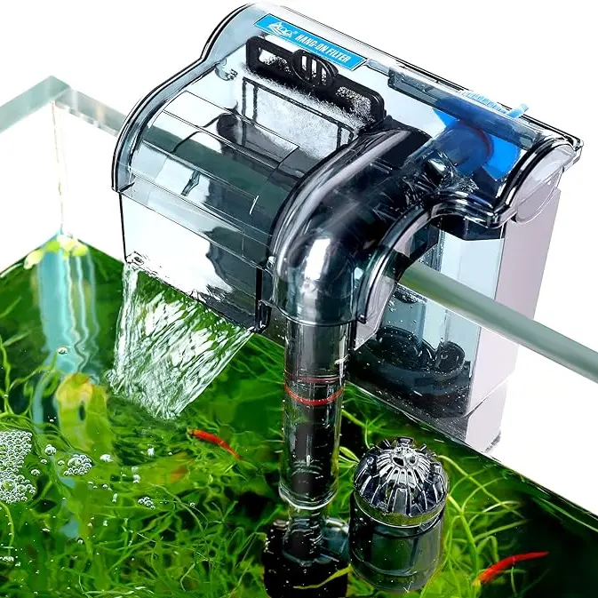 AQQA Aquariums Power Filter 74GPH with Adjustable Flowrate 3-Step Cascade for Freshwater Saltwater, External Hang on Fish Tank, Sponge Filter