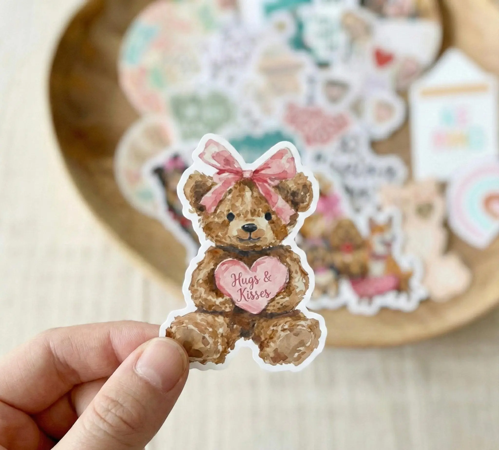 Valentine Teddy Bear Sticker ‚Äì Hugs & Kisses, Laptop Decal