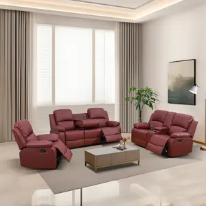 Red Semi PU-PVC 3-Piece Sofa Set, Modern Comfy Couch with Ample Seating, Easy to Maintain Indoor Furniture, Ideal for Everyday Use to Add Elegance to Your Living Space