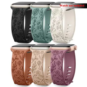 Flower Engraved Watch Band, 6 Counts Soft Silicone Watch Band for Women, Wearable Accessories Smart Watch Straps Compatible with iWatch Series Ultra Ultra 2 SE 11 10 9 8 7 6 5 4 3 2 1 Smartwatch Accessories