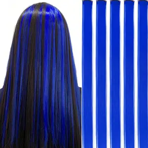 Bold Royal Blue 5PCS Clip-In Hair Extensions – 20 Inch Straight Synthetic Hairpieces for Women, Perfect for Carnival, Music Festival & Party Styles