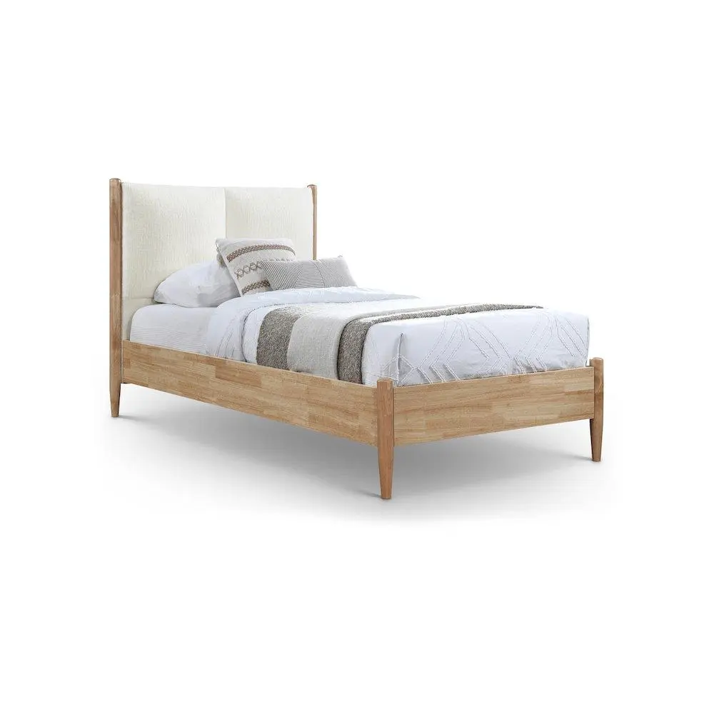 Modern Arbor Cream Fabric Twin Bed with Cream Headboard, Rectangular Indoor Furniture Bed