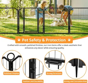 8 Panel Dog Playpen Outdoor, 24 Inch Dog Fence with Gate & Fixed Stakes, Pet Exercise Pen for Yard RV Camping Garden, Durable Steel Playpen for Puppy Small Dogs