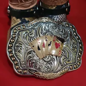 Four aces Western Belt buckle silver and rose tone with gold tone Center  Four aces concho Cowboy fashion accessory