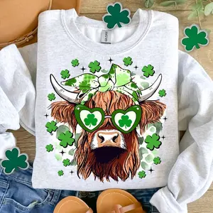 Highland Cow • T-shirt or Sweatshirt Tee Shirt Crew Neck Sweater St Paddys Day St Patrick's Comfortable Unisex Sublimation Top Country Western