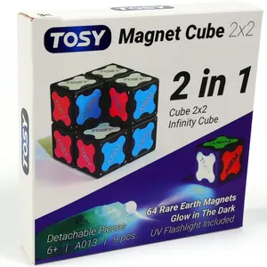 Magnet Cube 2x2 - 8 Blocks, 2 in 1 Toy: 2x2x2 Puzzle Cube and Customizable Infinity Cube, Glowing, UV Flashlight Accessory, Fidget/Sensory/STEAM Magnet Tiles Toy