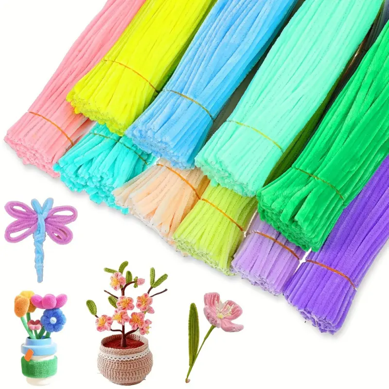 500/1000pcs pink macaron tube cleaners, DIY Material, Diy Craft Supplies, used for DIY crafts, school projects, and holiday decorations, available in 10 colors (pink, yellow, blue, green, purple, orange)