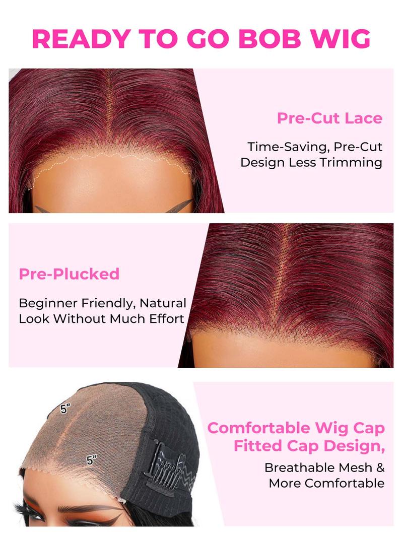 AliPearl Hair 99J Burgundy Color Ready To Go Glueless Bob Wig Short Straight 5x5 Closure Bob Wig Human Hair Pre Bleached Pre Plucked FallFreshness