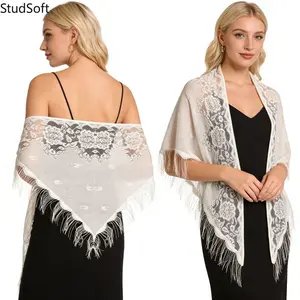 Lace Shawl / Triangular Scarf — Floral Design — For Brides, Bridesmaids, Wedding Gowns, Formal Dresses, and Banquets