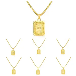 Square 26-Letter Necklace Initial Pendant for Men Women Fashion Gift for Xmas Stainless Steel 24 Inches Waterproof Daily Wear Jewelry