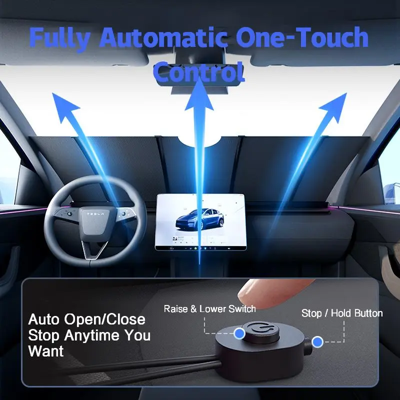 Fully Automatic Car Sun Shade,One-Touch Lifting & Lowering Sunshade for Car Windshield,Sun-proof Heat Insulation Blackout Sun Shade for Car,Tesla Accessories
