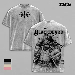 Marshall D. Teach Blackbeard OP Anime T-Shirt, Yonko Pirate Manga Graphic Tee, Vintage Washed Skull Emblem Streetwear Design Heavy Cotton Unisex Shirt, Gift for Anime Fans and One Piece Lovers