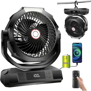 40000mAh   Camping Fan,12-Inch Portable Personal Fan with Remote,LED Lantern, 6 Speeds,Timer,Auto Oscillation,Digital Display Cordless Tent Fan (Black)