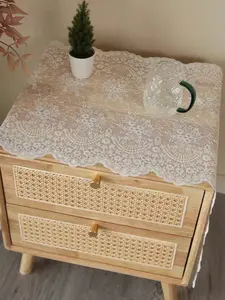 1pc French Vintage Lace Table Runner, White Embroidered Bedside Cabinet Cover, 100% Polyester Small Tablecloth, For Wedding, Home Decor, Birthday, New Year, Tea Table, Hawaii Theme