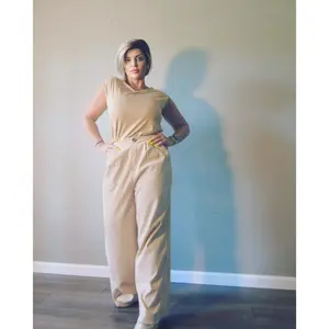Pleated Wide Leg Beige Trousers