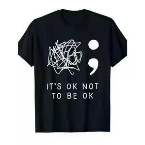 Short-Sleeve Round-Neck Mental Health Awareness Top, Suicide Prevention "It's Okay to Not Be Okay" Message T-Shirt for Supportive Casual Wear
