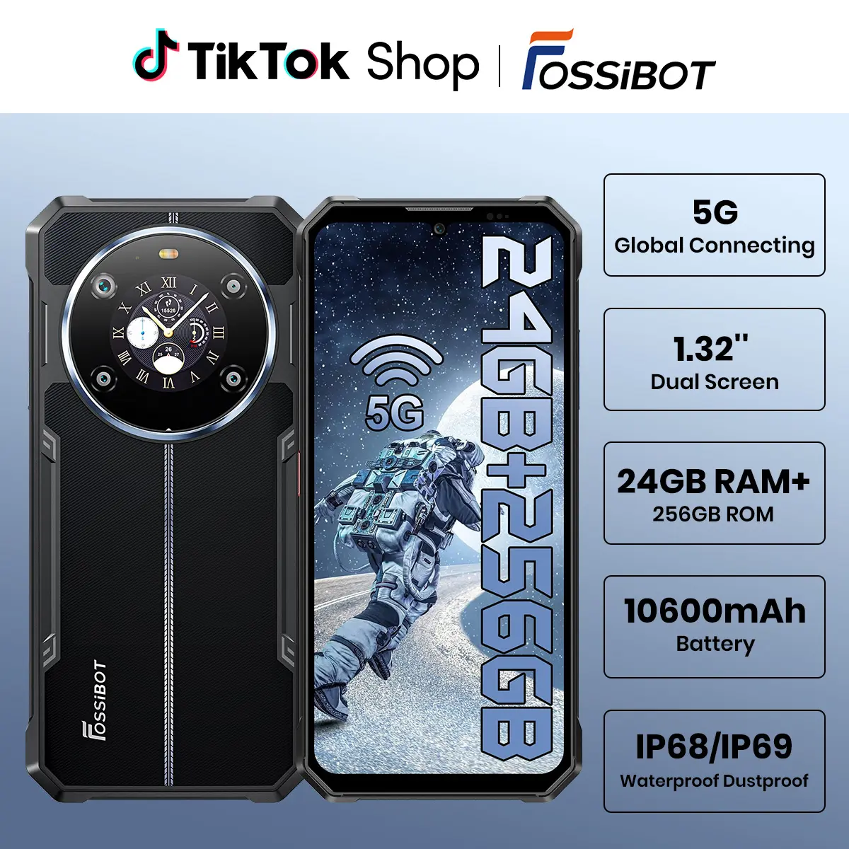 FOSSIBOT F109 Rugged Smartphone Unlocked (2026), 4G/5G Cellphone, 24GB+256GB/2TB, MTK Dimensity 6300 Chipset, 6.75'' FHD+ Touch Screen +1.32'' Dual Screen Mobile Phones, 10600mAh Battery, Android 14, 50MP AI Camera, Dual SIM, T-Mobile Compatible, Touch Sc