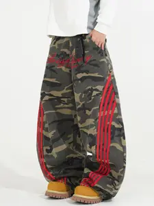 Men's Military Loose Jeans with Pockets, Trendy American Street Embroidered Wide Leg Pants, Y2K Hip Hop Casual Long Pants with Embroidery, All Season Clothing