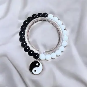 8mm porcelain & onyx beaded ying yang bracelet