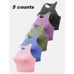 Women's Solid Racerback Sports Tank Top, Casual Sleeveless Round Neck Top for Yoga Gym Workout Running, Workout Tops, Ladies Sportswear for Spring & Fall