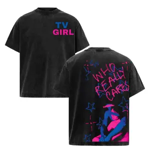 TV Girl Who Really Cares Graphic Tee - Unisex Washed Shirt for Anime Fans, Vintage Streetwear Style, Soft Comfort Fit, Trending Meme Print Design