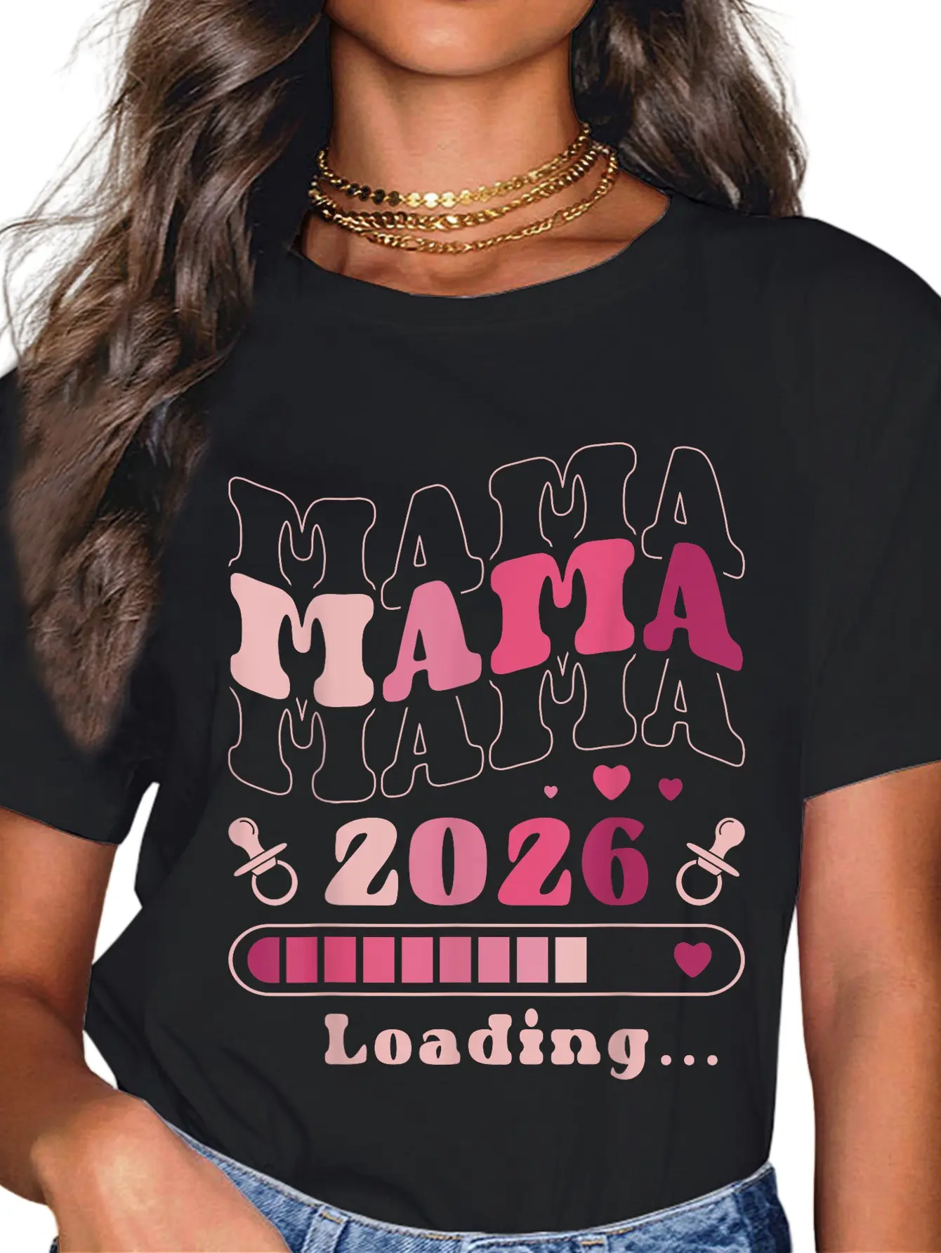 100% Cotton Expecting Mom To Be, Mama 2026 Loading, Baby Announcement T-Shirt