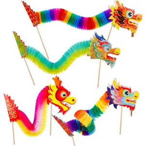 4 Pieces of 3D Chinese Paper Dragon Decorations - Colorful Handheld Hanging Decorations, Home Decor Ornament, Suitable for New Year Celebrations, Party Supplies, Spring Festival Decorations, Holiday Decorations, Hanging Ornaments