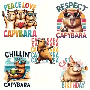 5Pcs Capybara Vinyl Heat Transfer Patches Appliques DIY T Shirt Home Decor Iron on Adhesive Stickers for Clothes Crafts