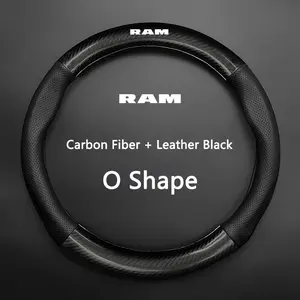 Car Anti-Slip Steering Wheel Cover Carbon Fiber Leather O Shape Booster Cover For Dodge RAM 1500 2500 3500 2021 2020 2019 2018 2017 2016 2015 Accessories