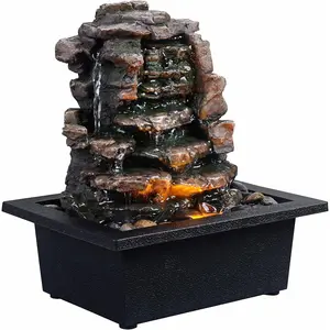 Decor Waterfall Meditation Fountain Indoor Tabletop Many  River Rocks Decorated Office  Tabletop Fountion with LED Lights Christmas Decorations