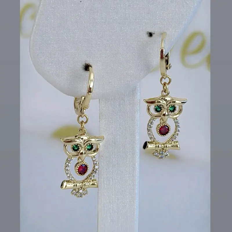 Owl Design Earrings #0555 14k Laminated Gold Hypoallergenic 3 Layers Protection Daily Use High Quality