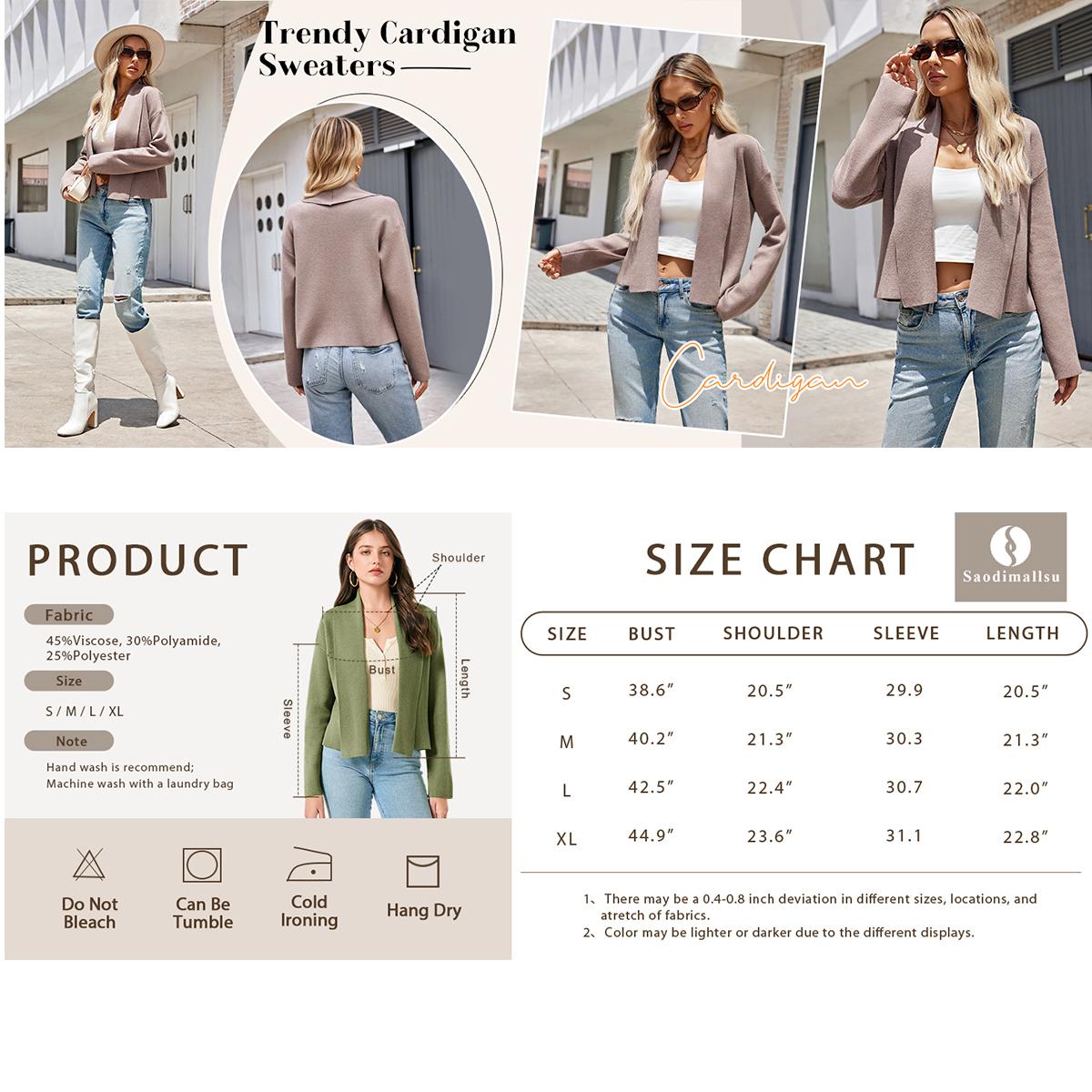 Women's Cropped Cardigan Open Front Shawl 2025 Fall Trendy Long Sleeve Sweater Jacket Normal Type Fashionable Outerwear TikTokShopBlackFriday