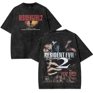 Resident Evil 2 acid wash oversized tee Features iconic "You Died" double-sided print, soft vintage cotton t-shirt, perfect unisex horror gamer gift