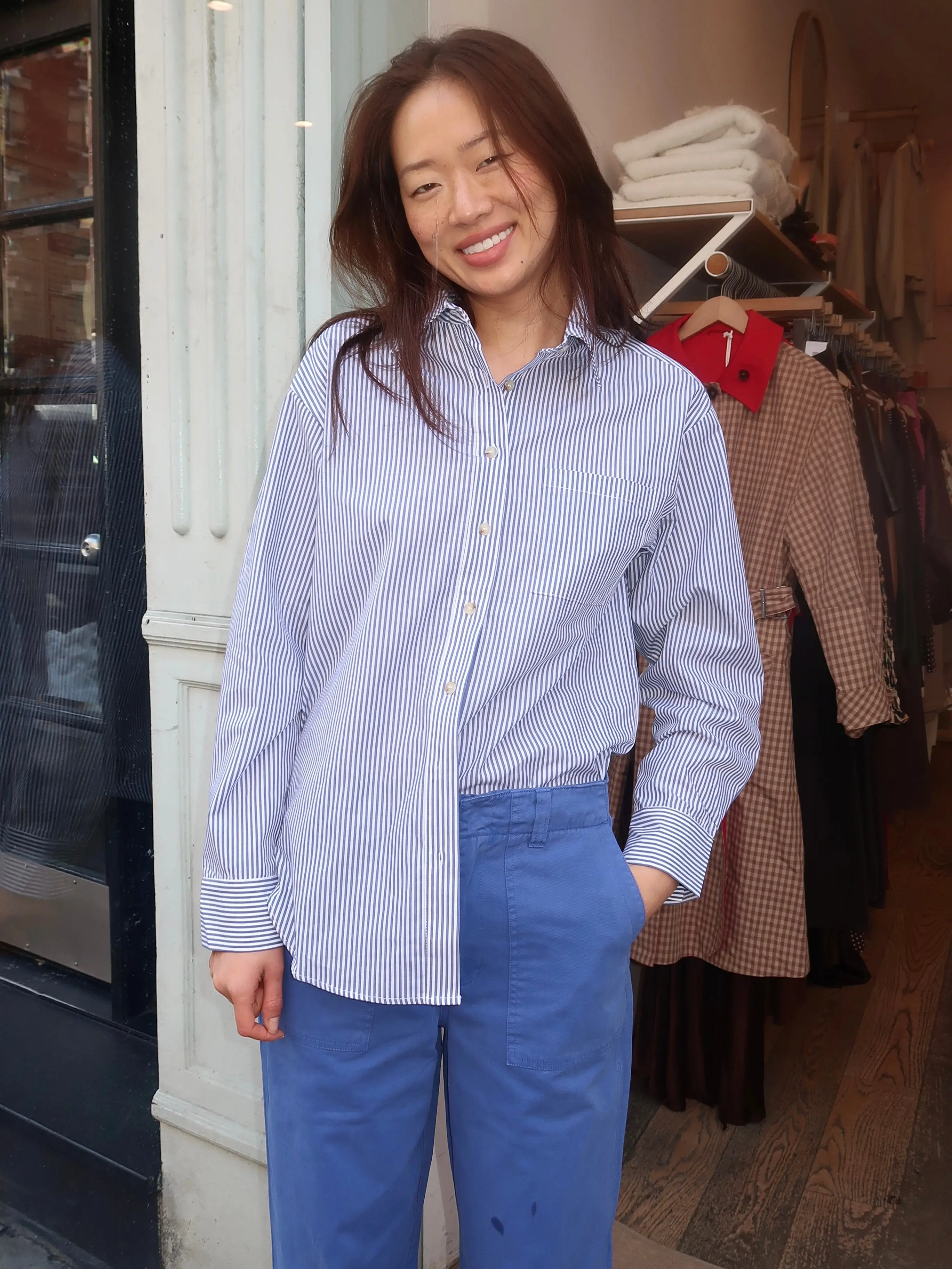 Saline Button Down Shirt in Blue Stripe