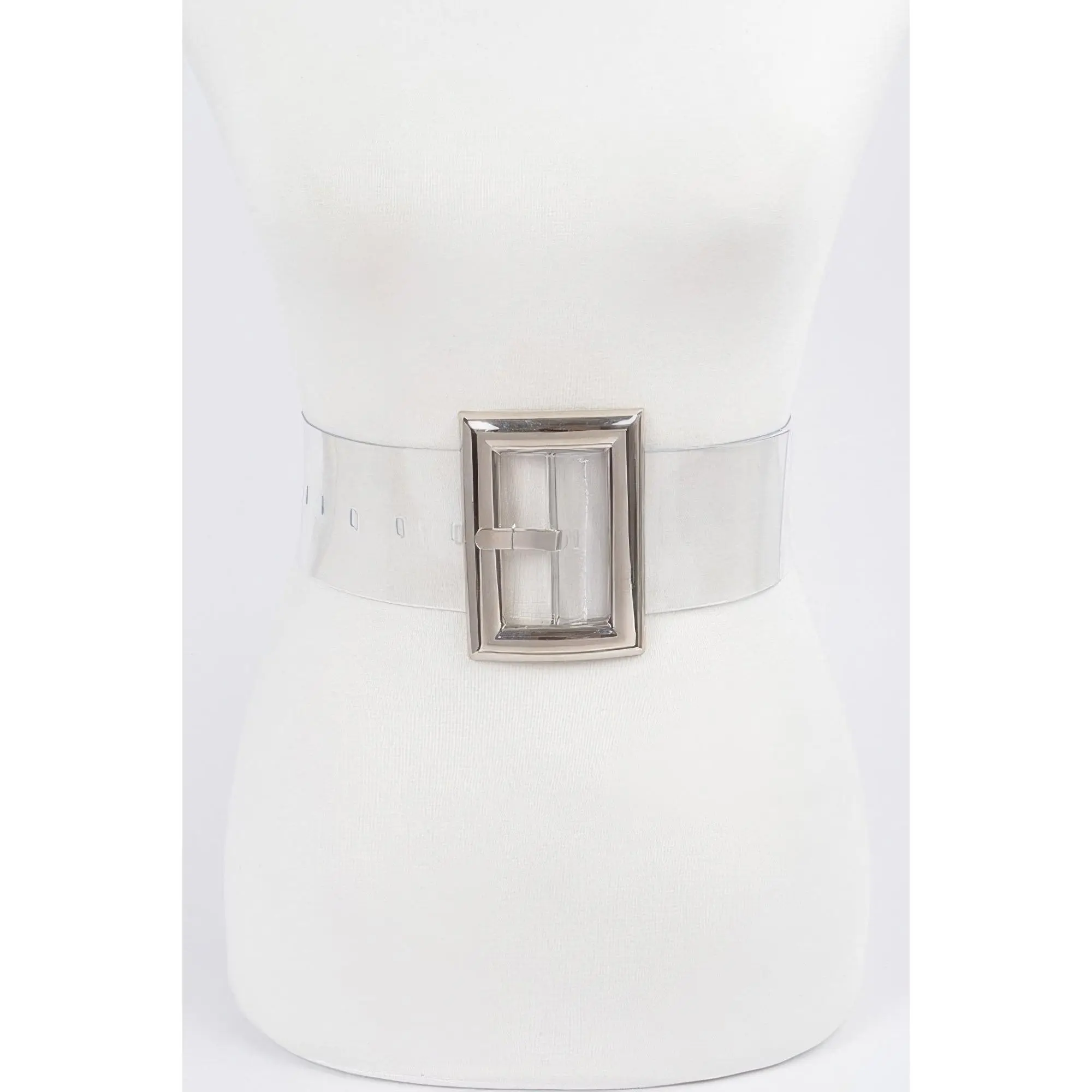 Women's Wide Transparent PVC Waist Belts, Modern Statement Accessory with Polished Gold Buckle for Dresses or Jackets, Plus Size Fit