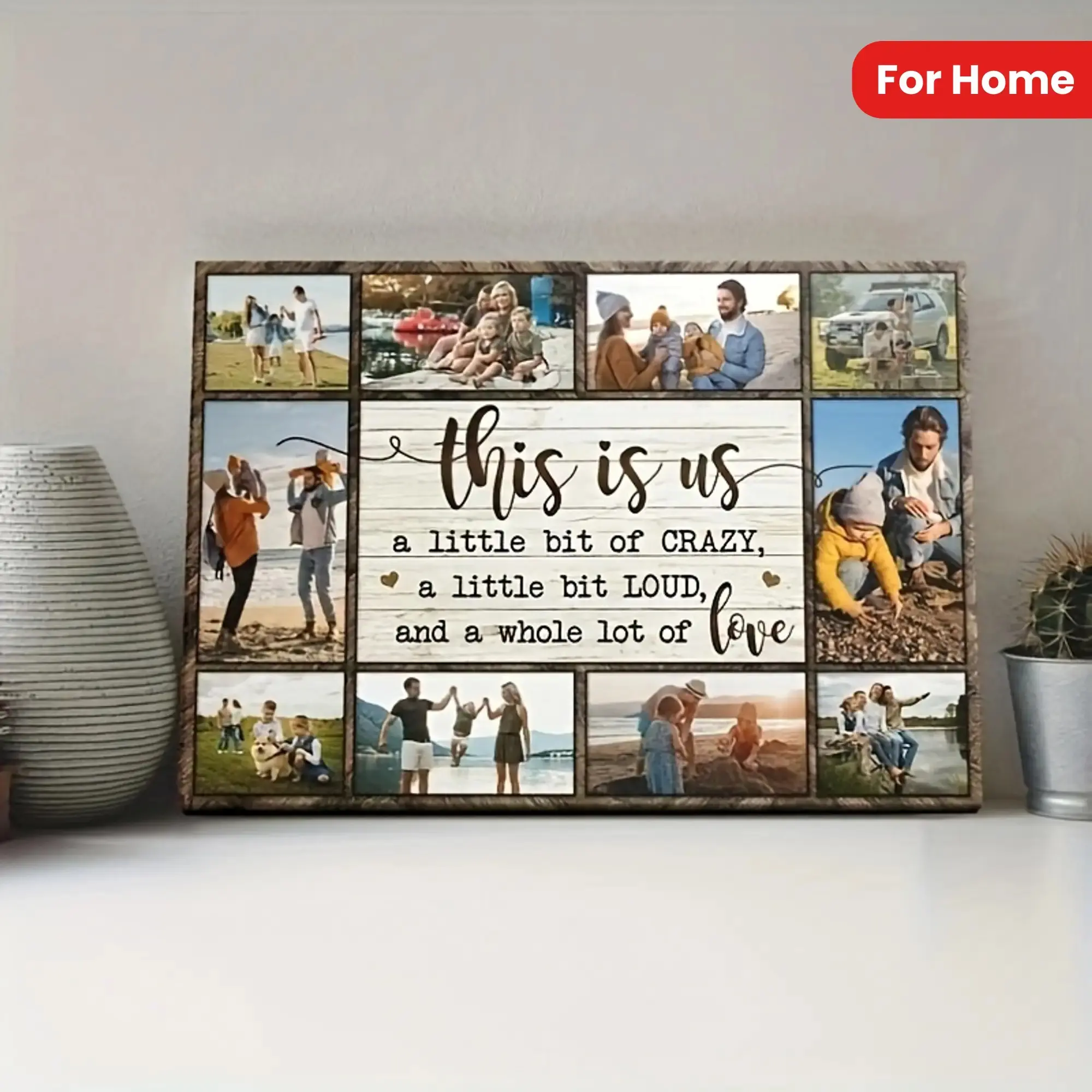 2D Flat, 2D Flat, 2D Flat [Contemporary Decoration] Our Family Framed Framed Canvas Collage - Custom Photo Wall Art Featuring an Uplifting Quote, Rustic Wooden Frame, Tailored Gift for Bedroom, Living Room, Or , Fathers's Day, Independence Day, Juneteenth