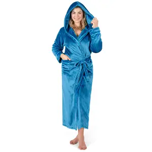 PAVILIA Plush Hooded Robe for Women, Fluffy Soft Bathrobe With Hood, Fuzzy Warm Spa, Cozy Fleece Long, Satin Trim