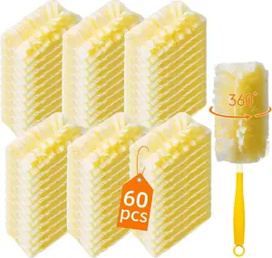 60 Count 360 Heavy Duty Duster Refills Compatible with Swiffer, Large Size-Extra Thick Disposable Electrostatic  Duster Refill with 1 Short Handle for Furniture, Blinds, Ceiling Fans