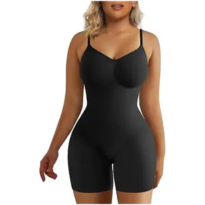 Women's Tummy Control Shapewear Bodysuit - Mid-Thigh Body Shaper Shorts with Fabric & Fit for a Lifted Look